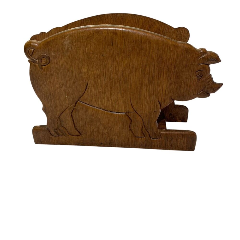 Vintage Wooden Pig Napkin Holder Mail Holder Country Farmhouse Rustic Primitive